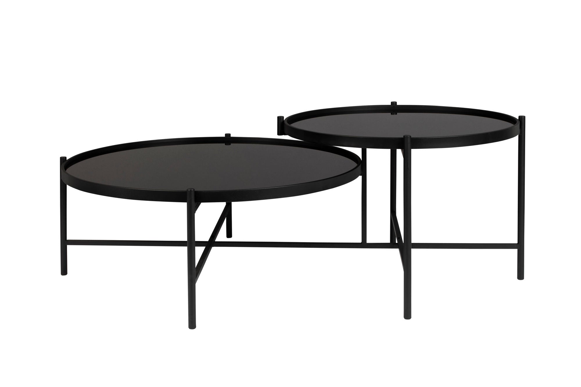 Set of 2 Li Black Glass Coffee Tables Nest